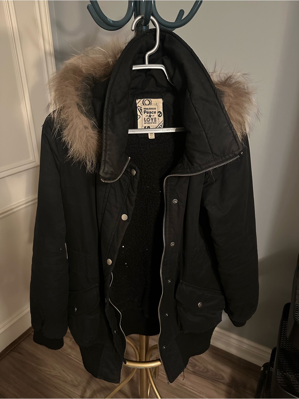 Urban Behavior Black Puffer Jacket with Fur Trim Hood